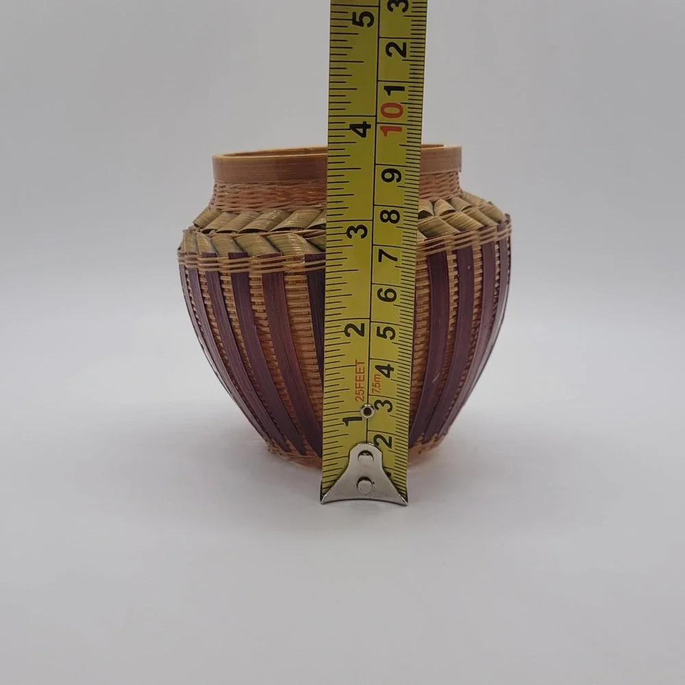 Vintage Hand Woven Bamboo Basket Small Decorative Pot‎ Natural Boho